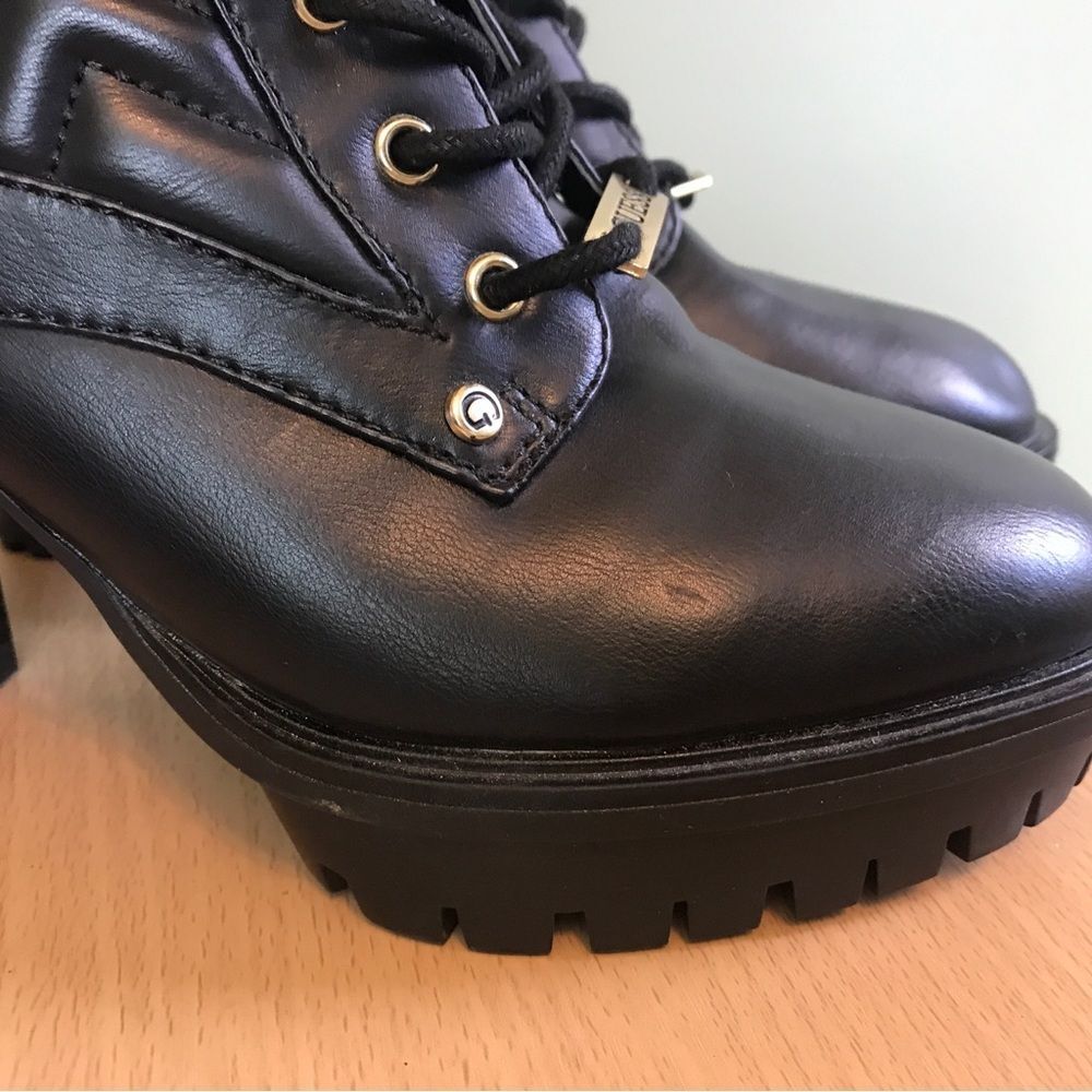 GUESS Manners Platform Heel Lace-Up Boots (9) - Picture 8 of 13
